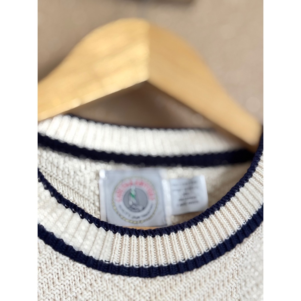 Vintage Cape Isle Knitters Men Cream Navy Nautical Chevron Knit Sweater XL - Picture 3 of 5